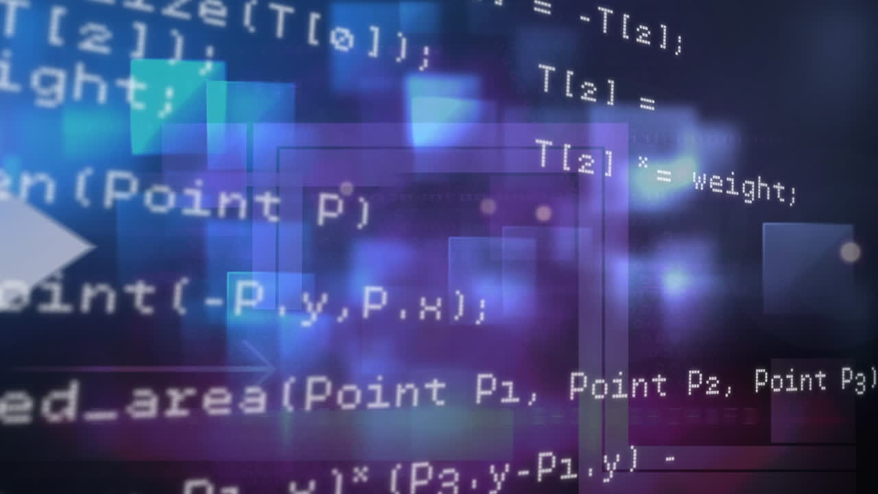 Digital animation of multiple arrows moving and data processing against purple background