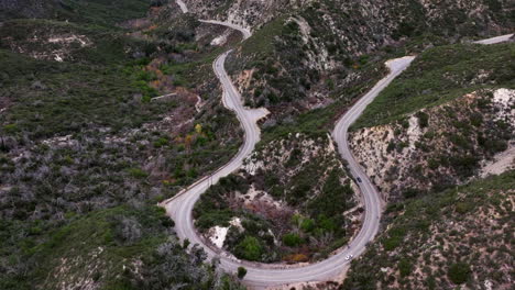 a hairpin turn on angeles crest highway is fun for a joyride in the san gabriel mountains - aerial view