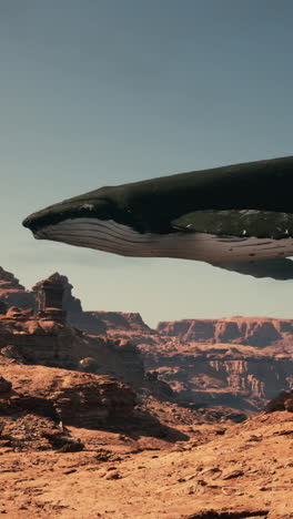 a surreal image of a whale floating in the desert