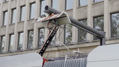 pantograph for electric bus charging at the bus station - close up