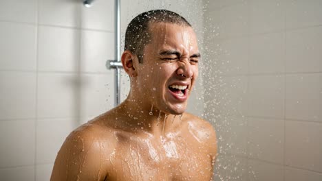 Capturing the Emotional Journey of a Young Man Under a Shower, Revealing Raw Expressions and the Intensity of the Moment as Water Cascades Down
