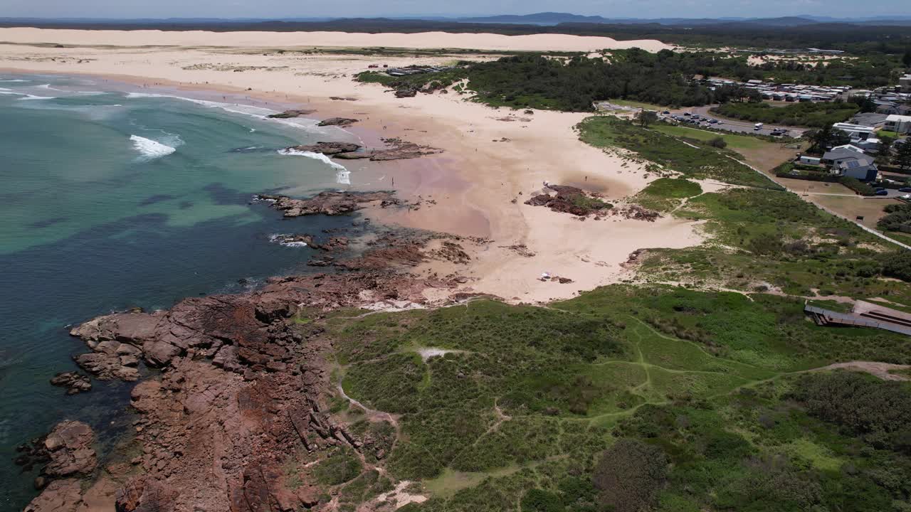 Scenery Of Birubi Beach And Birubi Point In New South Wales, Australia - Drone Shot