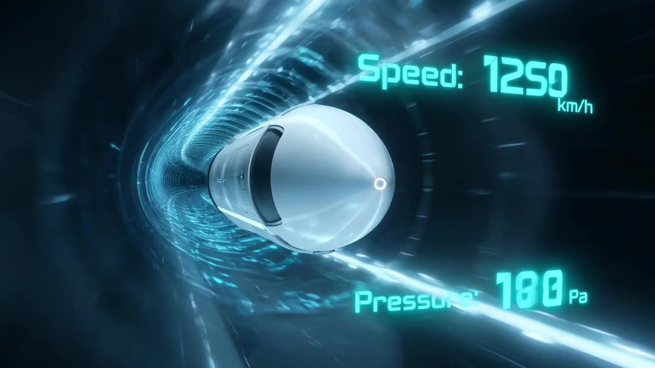 Futuristic High-Speed Capsule Traveling Through a Digital Tunnel with Data Display