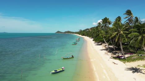 Aerial-View-of-Mae-Nam-Coastline-with-Traditional-Vietnamese-Fishing-Boats-in-Koh-Samui