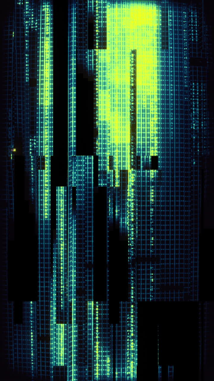 Abstract Digital Glitch Grid with Flowing Data
