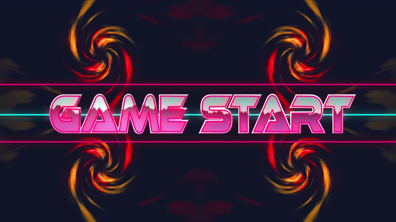 animación del texto de inicio del juego sobre formas de neón sobre fondo negro