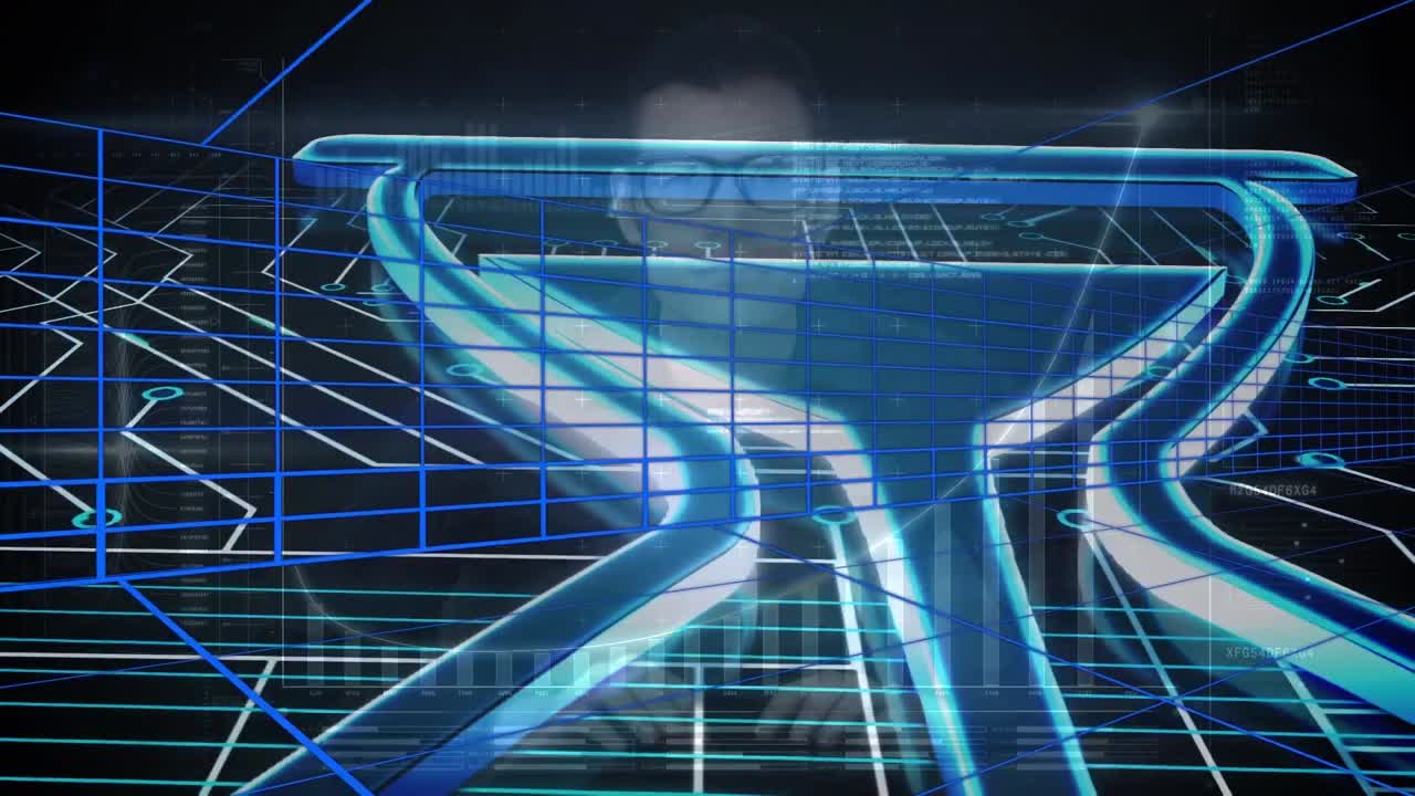 연결 네트워크의 애니메이션과 비즈니스맨에 대한 모래시계