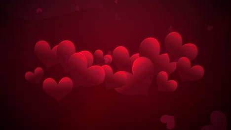 animation closeup motion small romantic hearts with abstract lines on red valentines day shiny background.