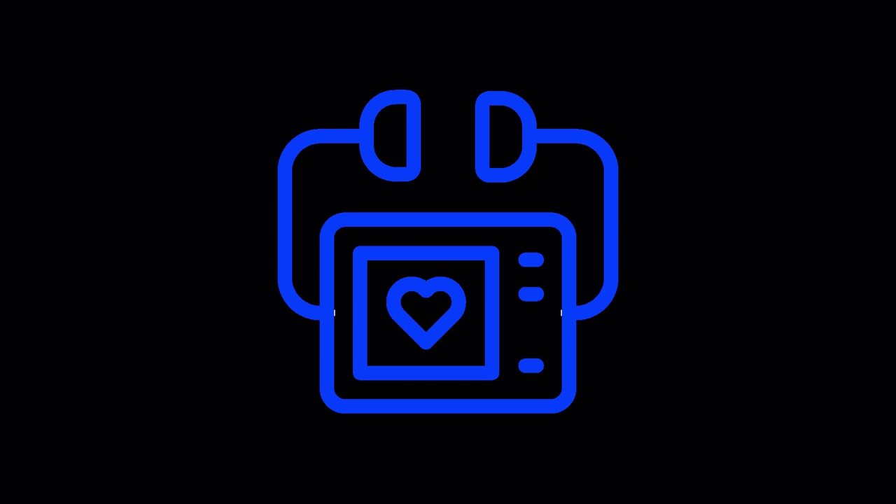 Ícone Contornado Azul Animado de Dispositivo Médico Monitorando Batimentos Cardíacos