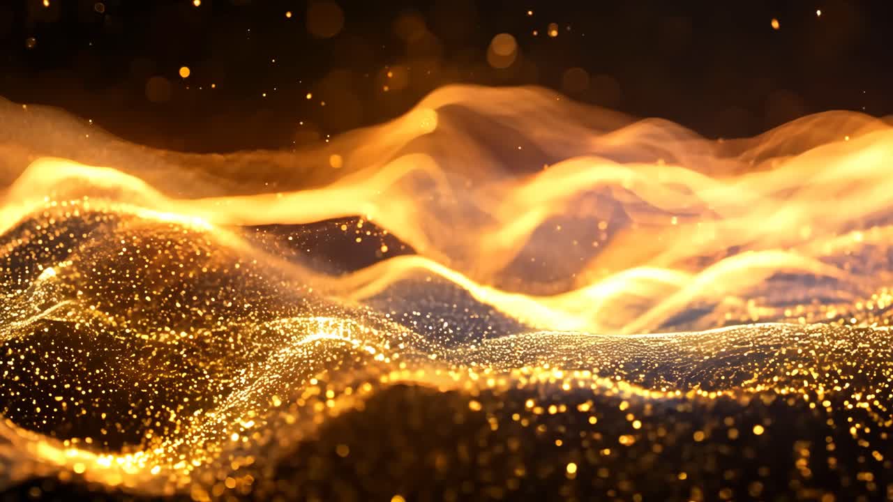 A computer generated image of a mountain range with orange and blue colors. The image has a dreamy and surreal feel to it, as if it were a painting or a photograph