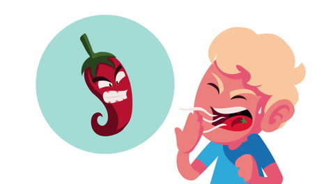 boy reacts to a spicy chili pepper