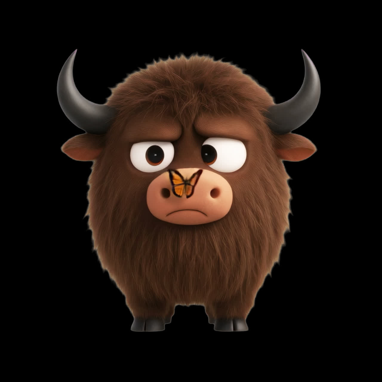 Cute cartoon angry yak animation isolated asset, transparent 4K video, alpha channel, ProRes 4444