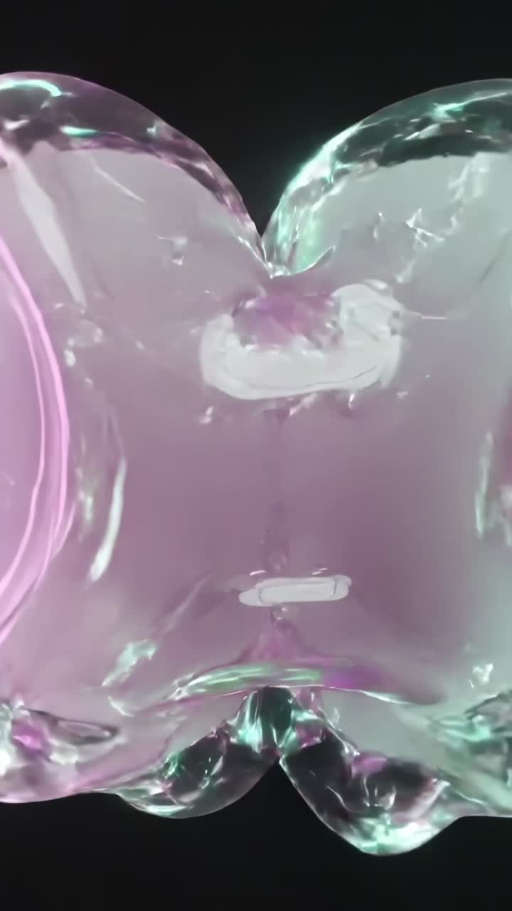 Vertical video: Two glossy bubbles moving inward on black backdrop, touching and merging into heart
