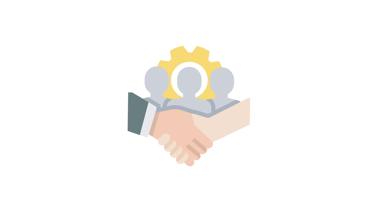 Animated Icon of Handshake, Team, and Gear for Collaboration