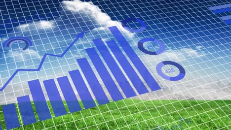 animation of financial data processing over landscape