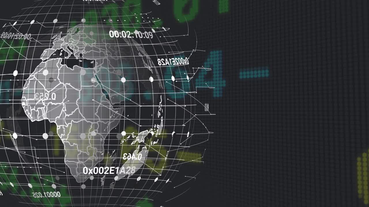 Animation of data processing over globe on black background