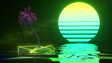 retro futuristic island sunset