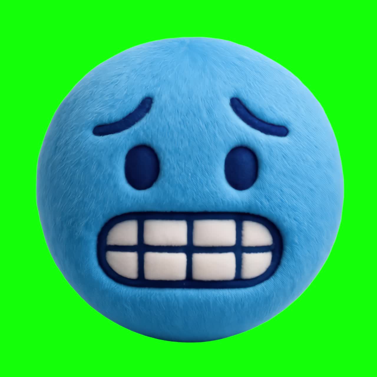 Blue emoji with anxious expression animation, transparent 4K video, green screen