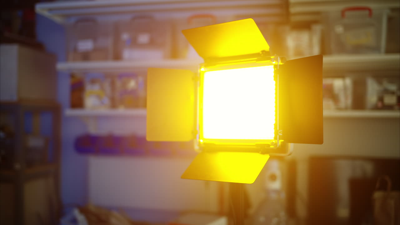 Yellow neon light on a shooting set backstage