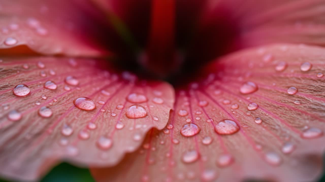 A Close-Up View of a Blooming Flower Petal with Dew Drops, Showcasing Nature's Beauty and Intricacy in Fine Detail and Vibrant Colors