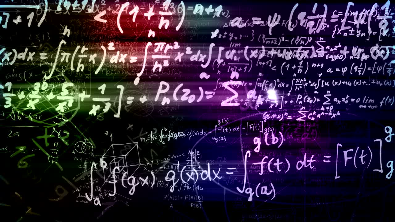 las fórmulas matemáticas abstractas se mueven en el espacio virtual. en bucle