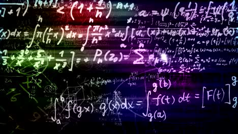 las fórmulas matemáticas abstractas se mueven en el espacio virtual. en bucle