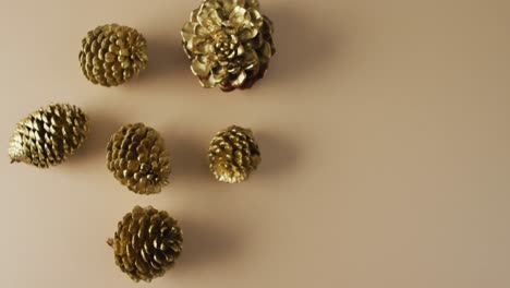 Video-of-pine-cones-lying-on-beige-surface