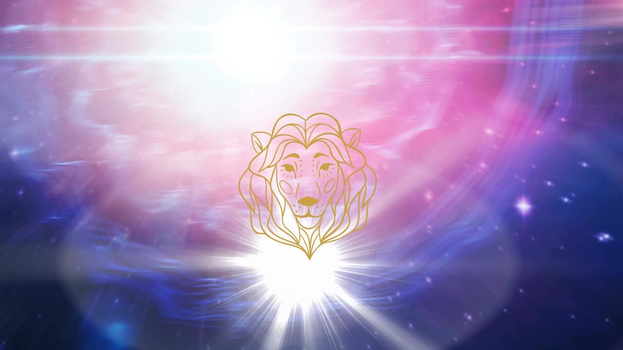Animazione del simbolo del segno zodiacale Leone su stelle luminose