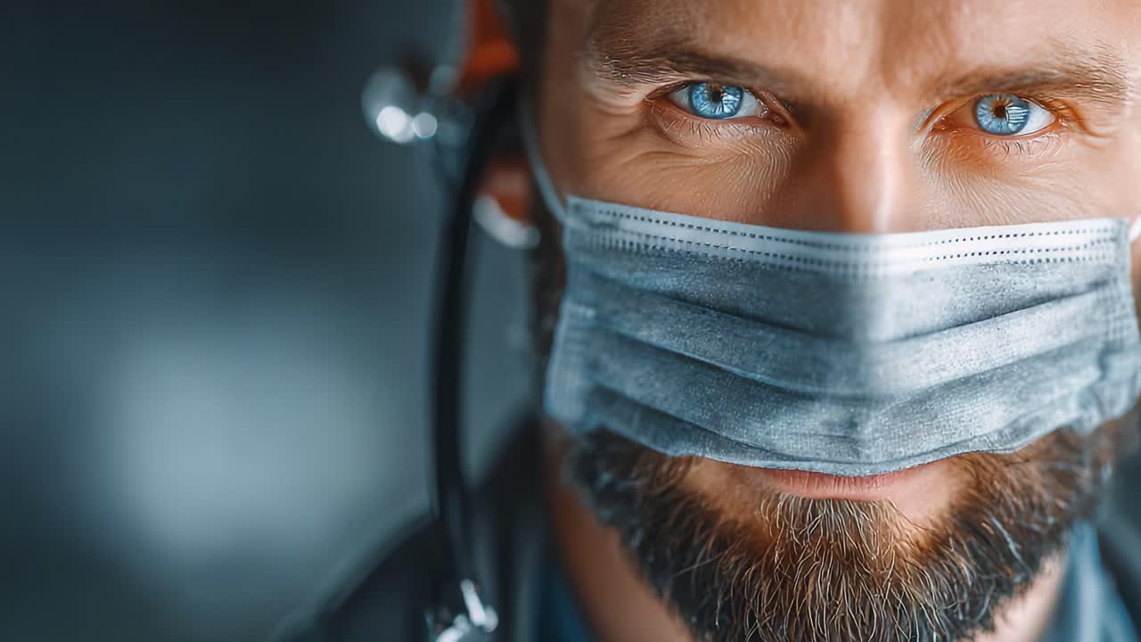 A Confident Healthcare Professional with Striking Blue Eyes and a Surgical Mask, Representing Dedication and Care in Modern Medicine