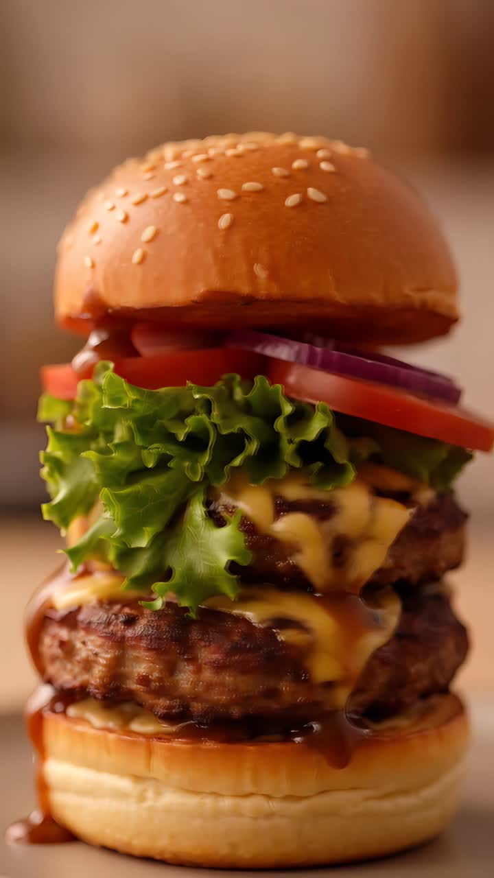 Hamburger Succoso Primo Piano Sfondo Bokeh 4K