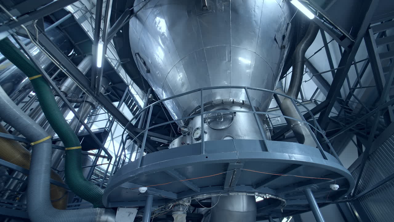 Industrial workshop at production dairy plant. Industrial production line in modern milk factory