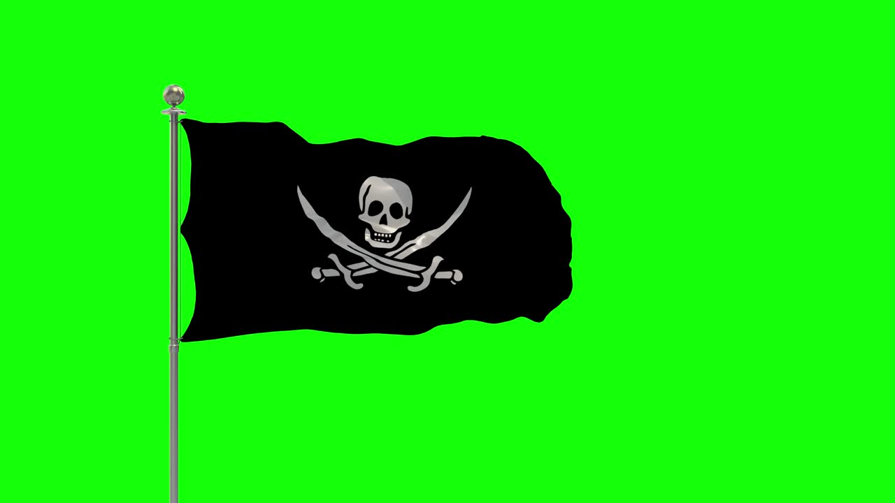 ilustración pirata en 3d de la bandera ondeando en un poste con croma