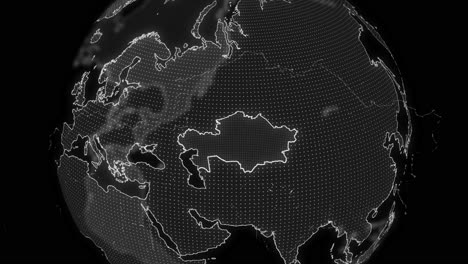 kazakhstan country alpha for editing data analysis technology globe rotating, cinematic video showcases a digital globe rotating, zooming in on kazakhstan country alpha for editing template