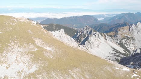 aerial of majestic karawanks mountain range between slovenia and austria