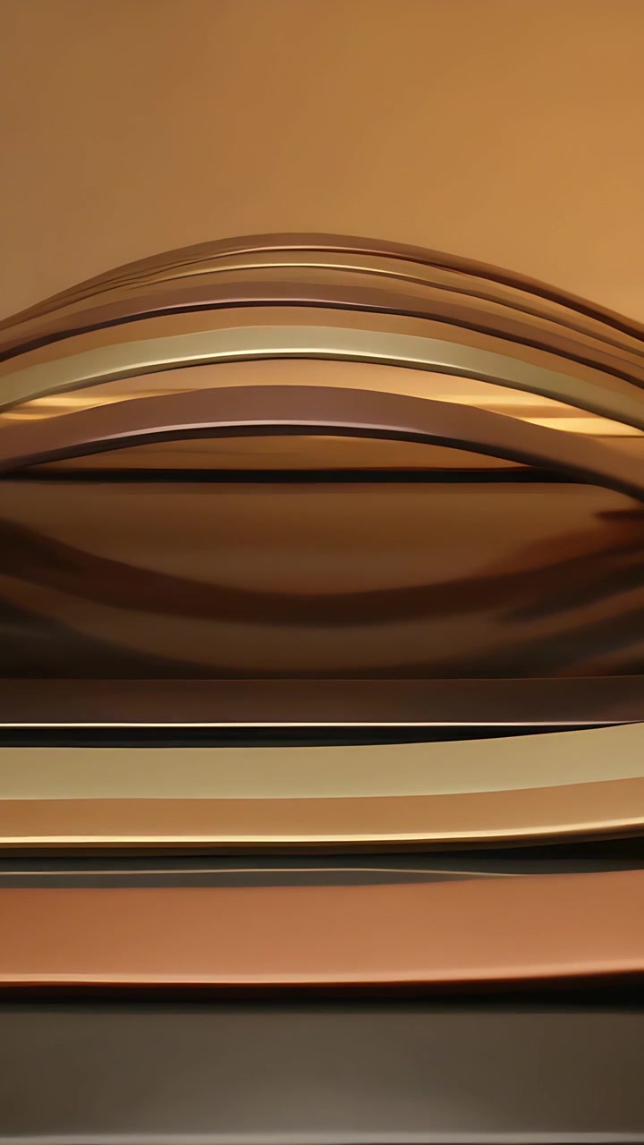 Video verticale: Nastri metallici impilati che si spostano formando un'onda di bronzo in movimento attraverso la parete dello studio.