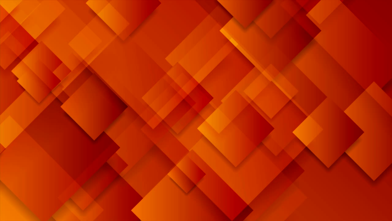 Bright orange glossy squares abstract tech video animation