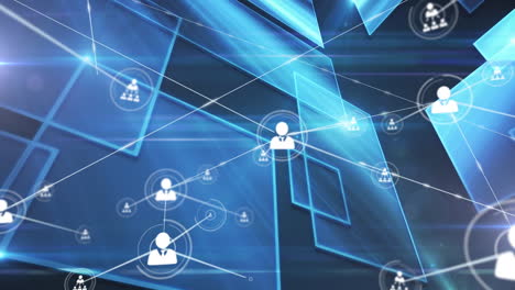 animation of network of connections with icons over shapes