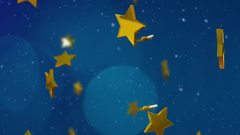 animation of christmas gold stars falling on blue background