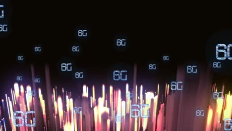animación de 6g y luces amarillas sobre fondo negro