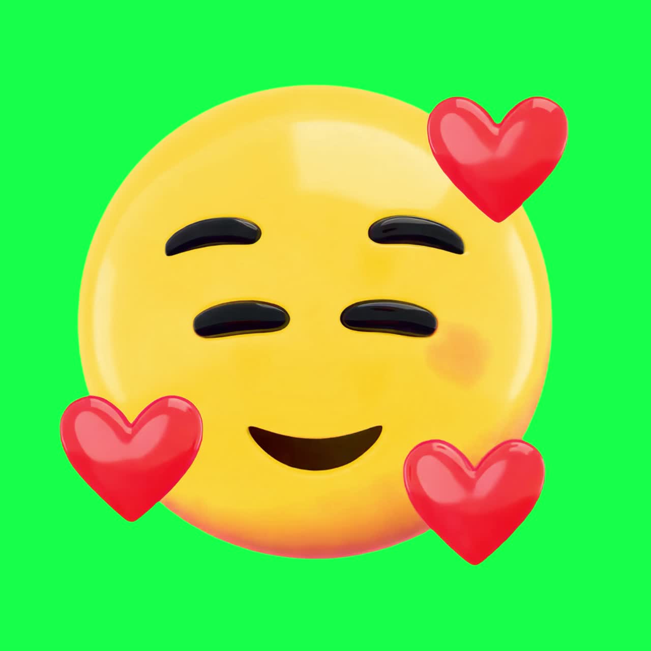Smiling emoji with heart eyes animation, transparent 4K video, green screen