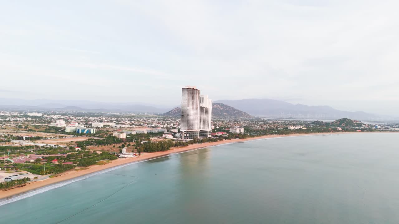Aerial View Pan of the City and the Coast in Phan Rang–Tháp Chàm.