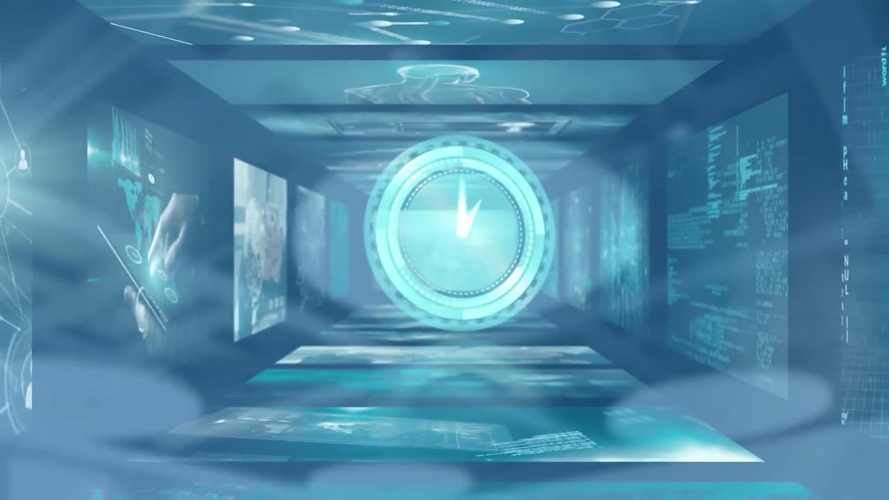 비어있는 사무실에서 시계와 데이터 처리의 애니메이션