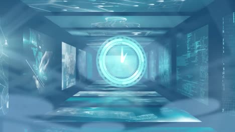 animación del reloj y el procesamiento de datos en una oficina vacía