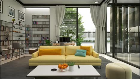 modern living room with library nook