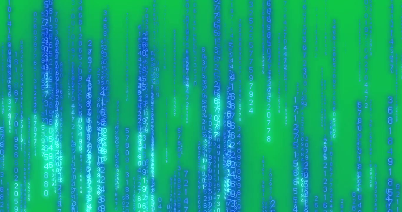 Animatie van binaire code gegevensverwerking over een transparante achtergrond.
