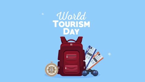 world tourism day lettering with compass and travelbag