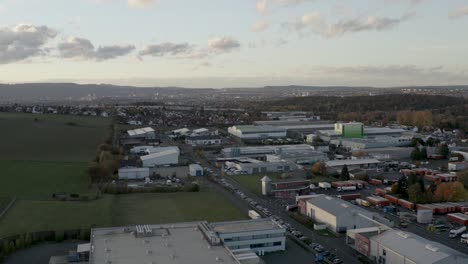 Drone-Aerial-shot-at-sunset-of-the-district-Bettenhausen-of-Kassel-in-Germany,-Hessen,-Europe