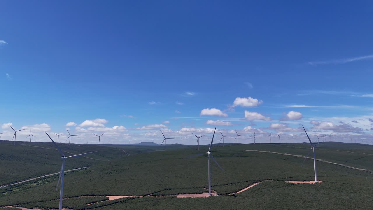 Drone video of wind turbines at the Morro do Chapéu Wind Farm, Brazil