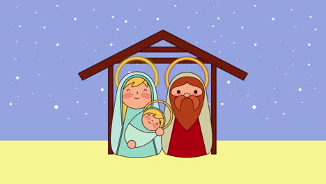 cute holy family in stable manger characters