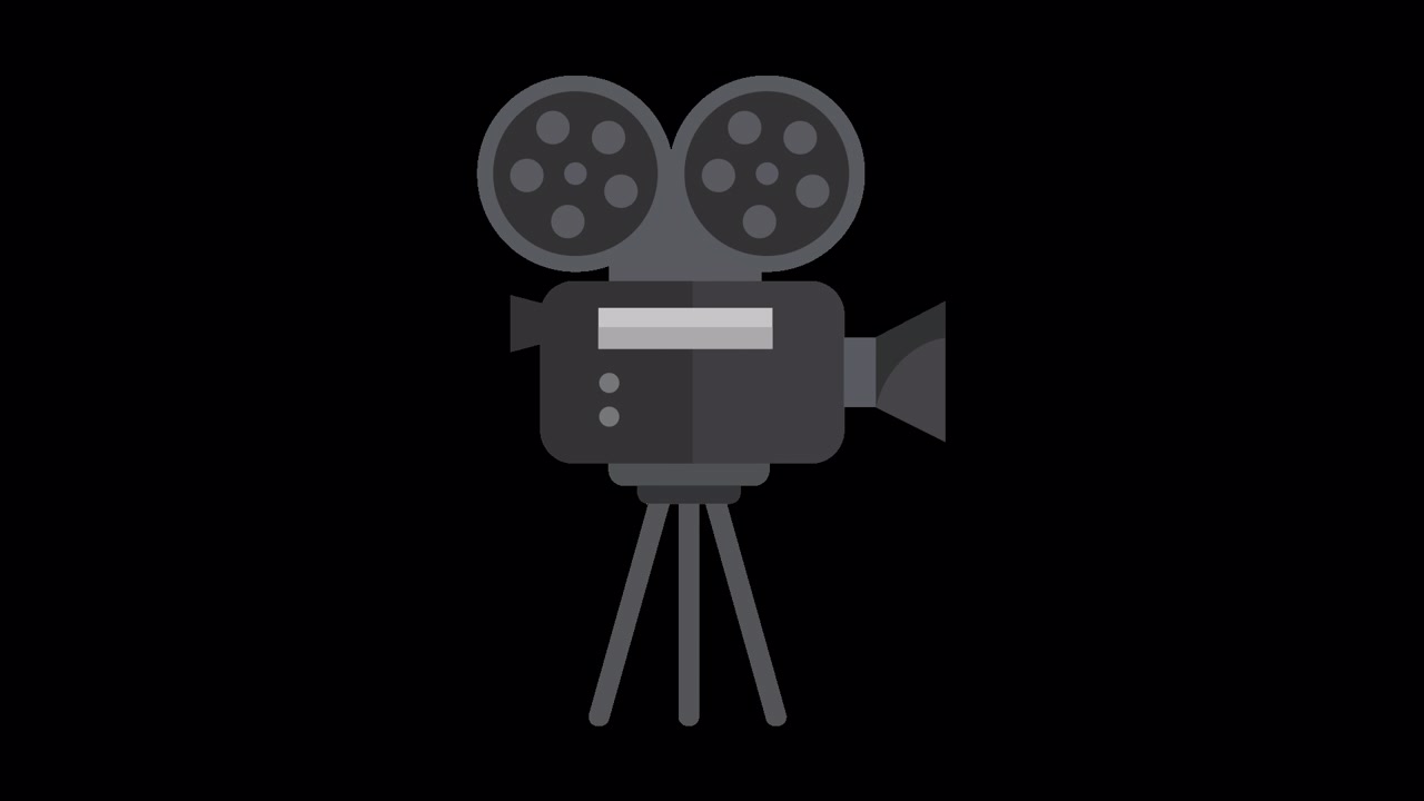 Cinepresa vintage animata che si assembla su un treppiede